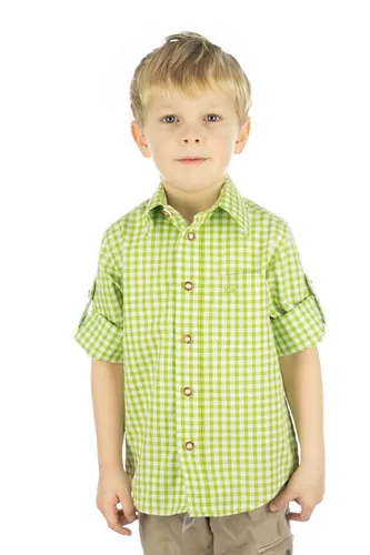 OS-Trachten Trachtenhemd Lafoa Langarmhemd Jungen mit aufgesetzter Brusttasche mit Hirsch-Stickerei