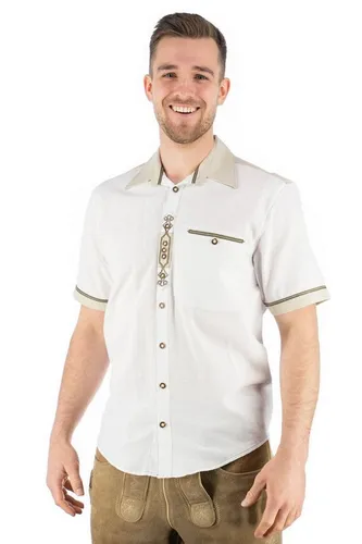 OS-Trachten Trachtenhemd Wimmidu Kurzarmhemd mit Paspeltasche, Stickerei auf der Knopfleiste
