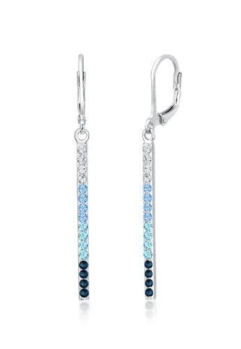 Paar Ohrhänger ELLI "Stab lang mit Kristalle 925 Silber" Ohrringe Gr. OneSize, mit Steinen, Silber 925 (Sterlingsilber), blau (blau, weiß) Damen Ohrhä...