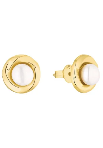 Paar Ohrstecker AMOR "2013569" Ohrringe Gr. Gelbgold 375-Perlen, weiß (goldfarben,weiß) Damen Ohrstecker mit Süßwasserzuchtperle