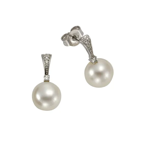 Paar Ohrstecker OROLINO "585 Gold Perlen weiß + Brillanten 0,07ct." Ohrringe Gr. ONE-SIZE, 0,07 ct SI = kleine Einschlüsse, Gold, silberfarben (silber...