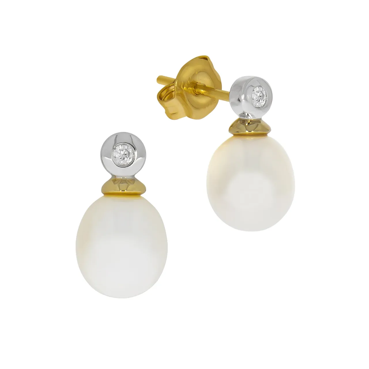 Paar Ohrstecker ZEEME "925 Silber zweifarbig Perle weiß" Ohrringe Gr. ONE-SIZE, Silber 925 (Sterlingsilber), gelb (gelb, weiß) Damen Ohrstecker