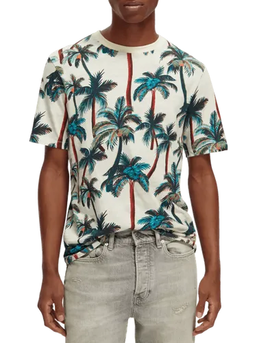 Palm-printed crewneck t-shirt - Größe XXL - Multicolor - Mann - T-Shirt - Scotch & Soda