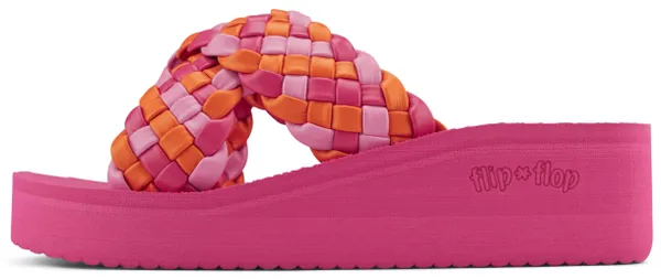 Pantolette FLIP FLOP "wedgy*cross" Gr. 40, pink (pink, orange) Damen Schuhe Pantoletten Plateau, Sommerschuh, Schlappen mit geflochtener Bandage