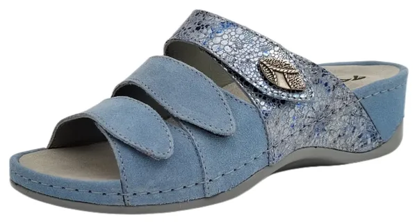 Pantolette MUBB Gr. 42, blau (graublau, silberfarben) Damen Schuhe Pantoletten