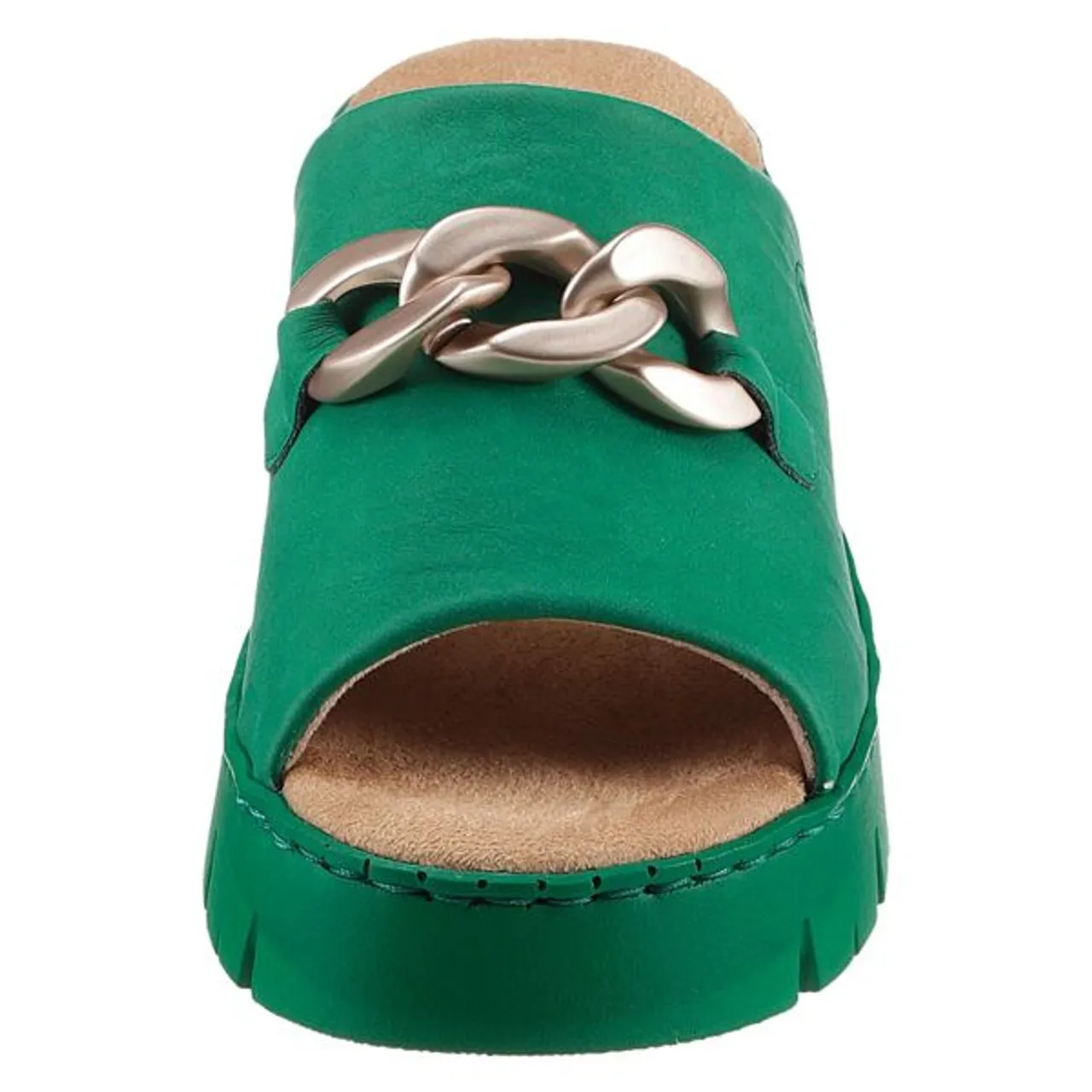 Pantolette RIEKER Gr. 42, grün (smaragd) Damen Schuhe Pantoletten Plateau, Sommerschuh, Schlappen mit weicher Textil-Innensohle