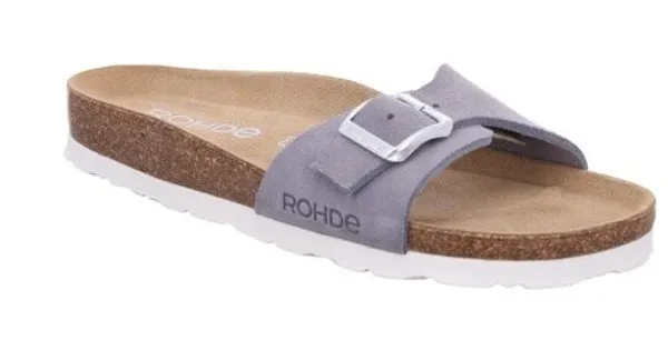 Pantolette ROHDE Gr. 39, grau (hellgrau) Damen Schuhe Strandaccessoires Keilabsatz, Sommerschuh, Schlappen mit vorgeformtem Fußbett