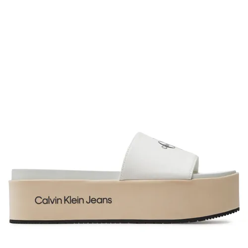Pantoletten Calvin Klein Jeans Flatform Sandal Met YW0YW01036 Creamy White/Bright White 0F9