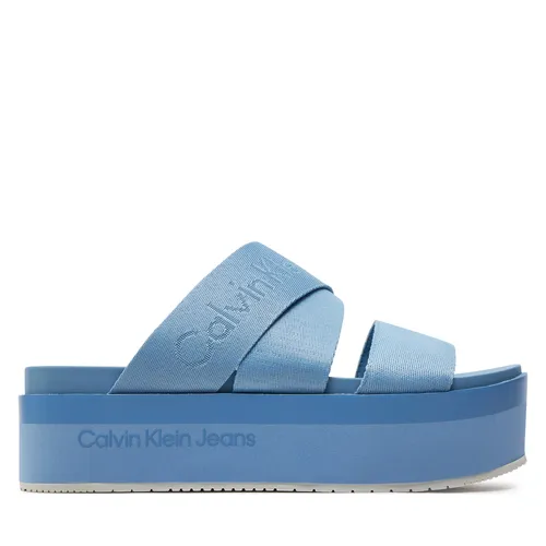 Pantoletten Calvin Klein Jeans Flatform Sandal Webbing In Mr YW0YW01361 Dusk Blue/Mediterranean Blue 0G0