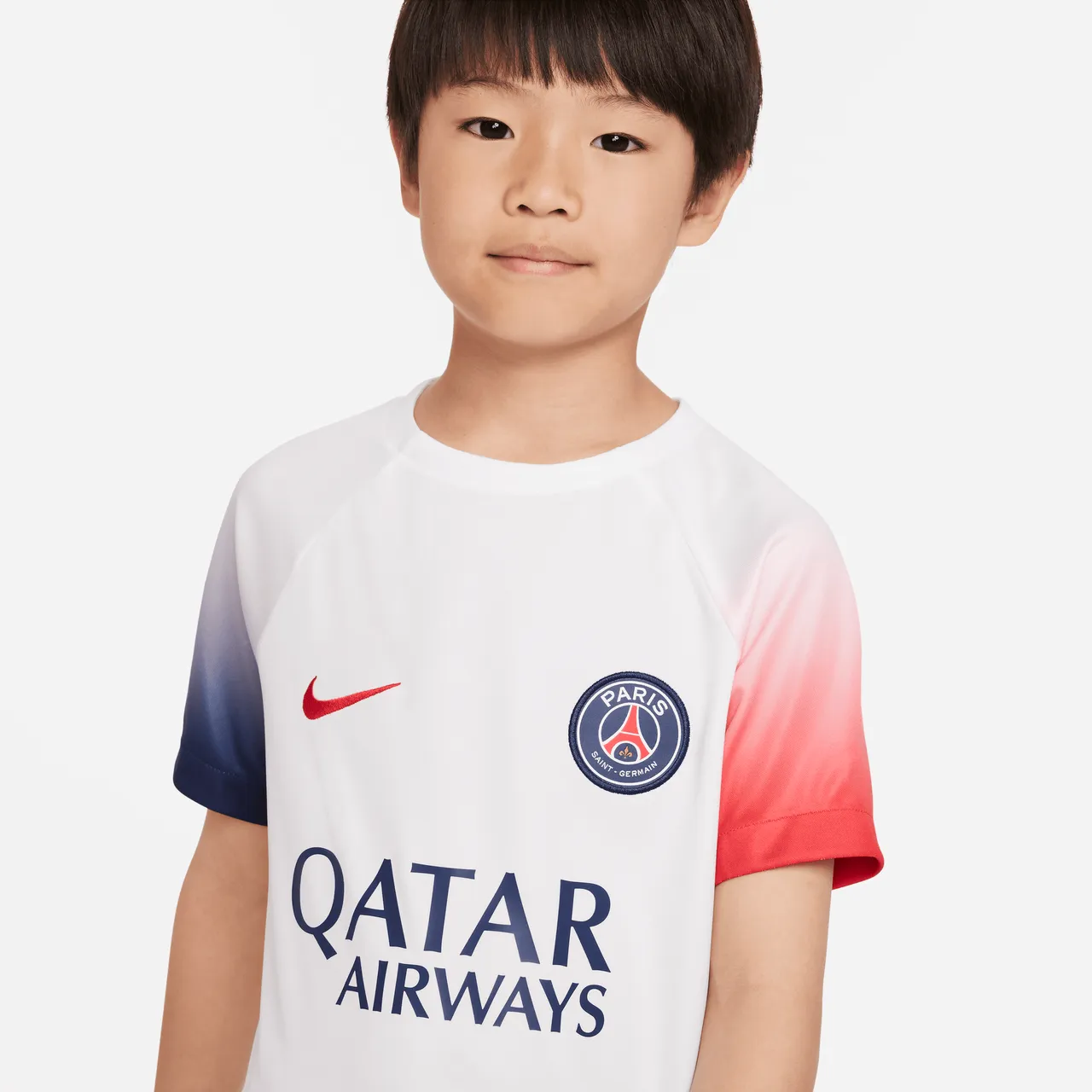 Paris Saint-Germain Academy Pro Away Nike Dri-FIT Pre-Match-Fußballoberteil für ältere Kinder - Weiß