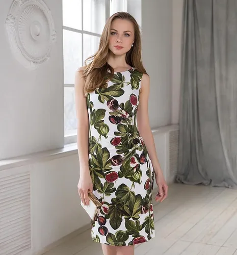 Passioni Druckkleid Kleid mit sommerlichen Blätterdruck bequemes Printkleit, feminine Raffung