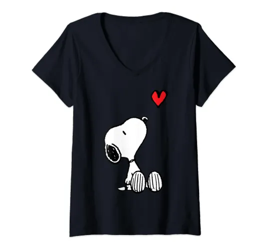 Peanuts Herz sitzender Snoopy T-Shirt mit V-Ausschnitt