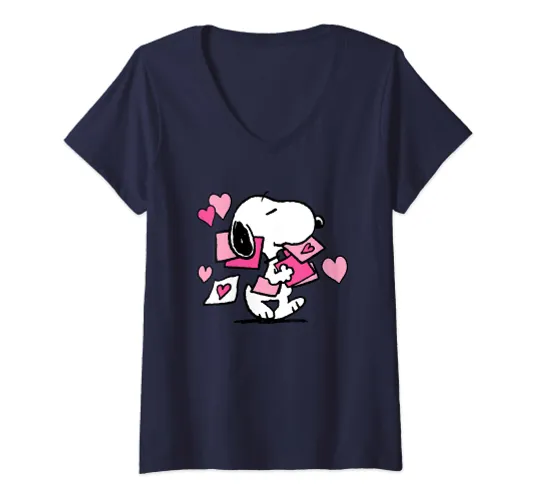 Peanuts Snoopy Valentinsbrief T-Shirt mit V-Ausschnitt