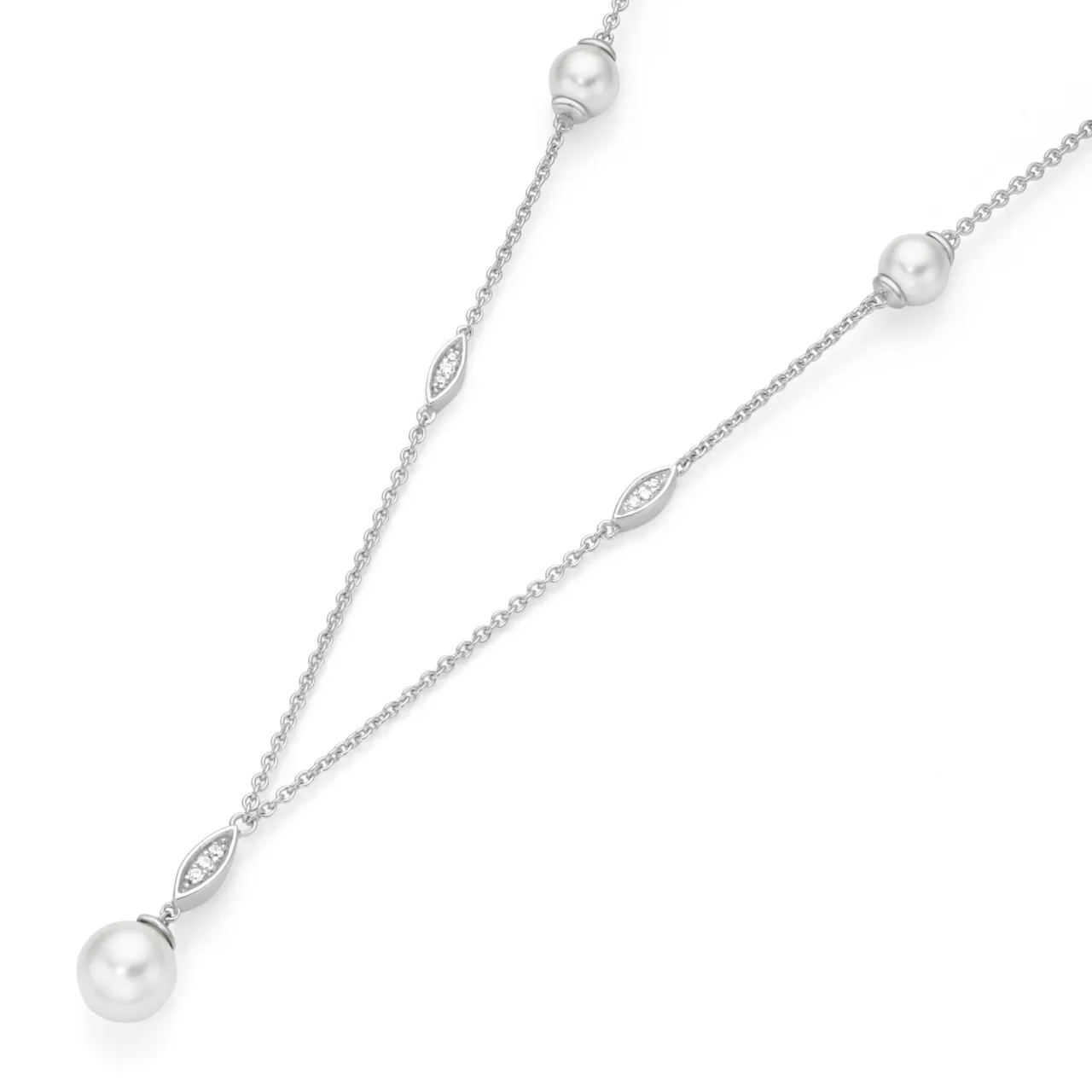 Perlenkette GIORGIO MARTELLO MILANO "Y-Form mit Muschelkernperlen und Zirkonia, Silber 925" Halsketten Gr. 45 cm, Silber 925 (Sterlingsilber), weiß (w...