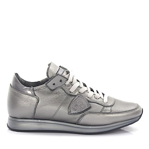 Philippe Model Sneakers TROPEZ LOW leather grey glitter lambskin - Women