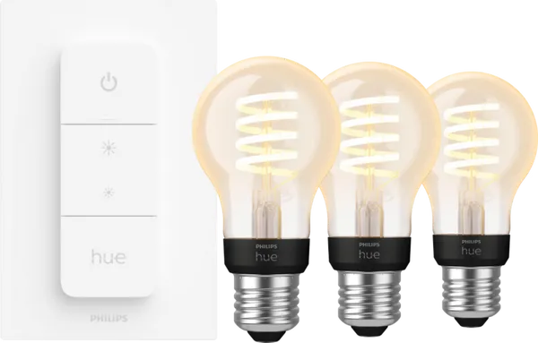 Philips Hue Filament White Ambiance Standard 3er-Pack + Dimmer