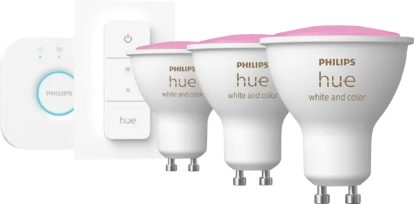 Philips Hue White & Color Starterpaket 3er-Pack GU10 + Dimmer und Bridge