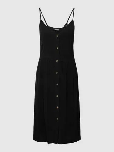 Pieces Knielanges Kleid aus Viskose-Mix mit V-Ausschnitt Modell 'VINSTY' in Black