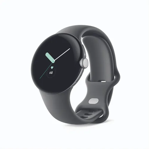 Pixel Watch WiFi, silbernes Edelstahlgehäuse mit Charcoal Active Armband Smartwatch