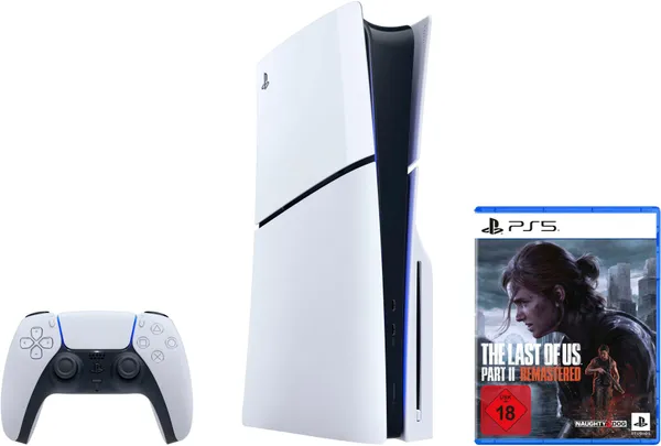 PLAYSTATION 5 Spielekonsole "Disk Edition (Slim) + The Last of Us Part II Remastered" Spielekonsolen schwarz (schwarz, weiß) PlayStation 5