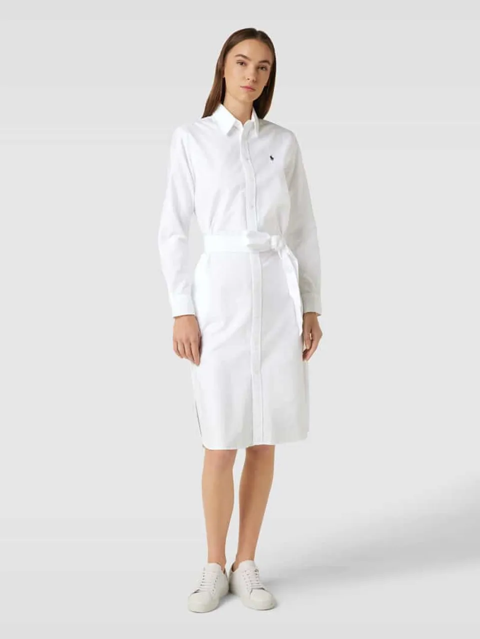 Polo Ralph Lauren Blusenkleid mit Logo-Stitching und Knopfleiste Modell 'CORY' in Weiss