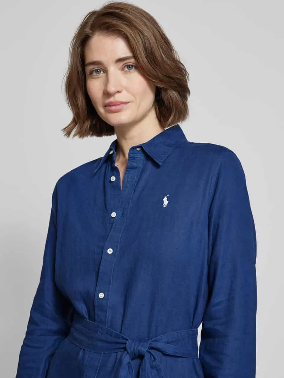 Polo Ralph Lauren Hemdblusenkleid  aus Leinen mit Logo-Stitching in Marine