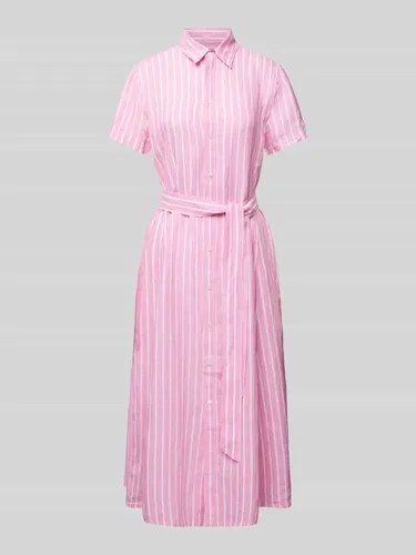 Polo Ralph Lauren Hemdblusenkleid aus Leinen mit Streifenmuster in Pink