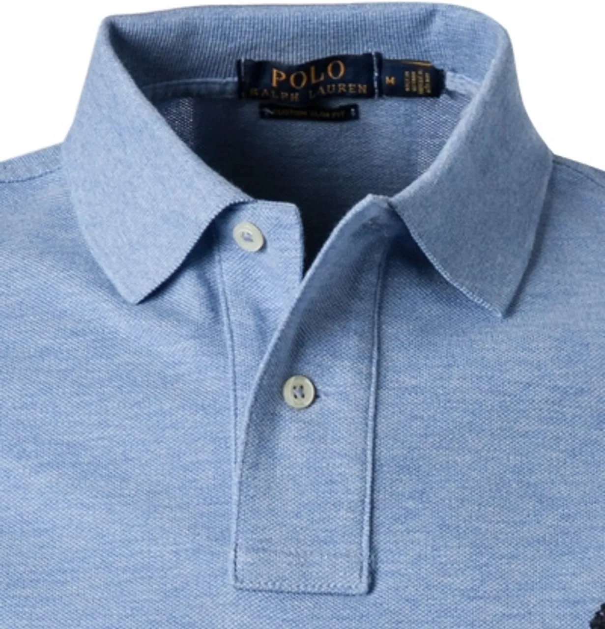 Polo Ralph Lauren Herren Polo-Shirt blau Baumwoll-Piqué meliert Slim Fit