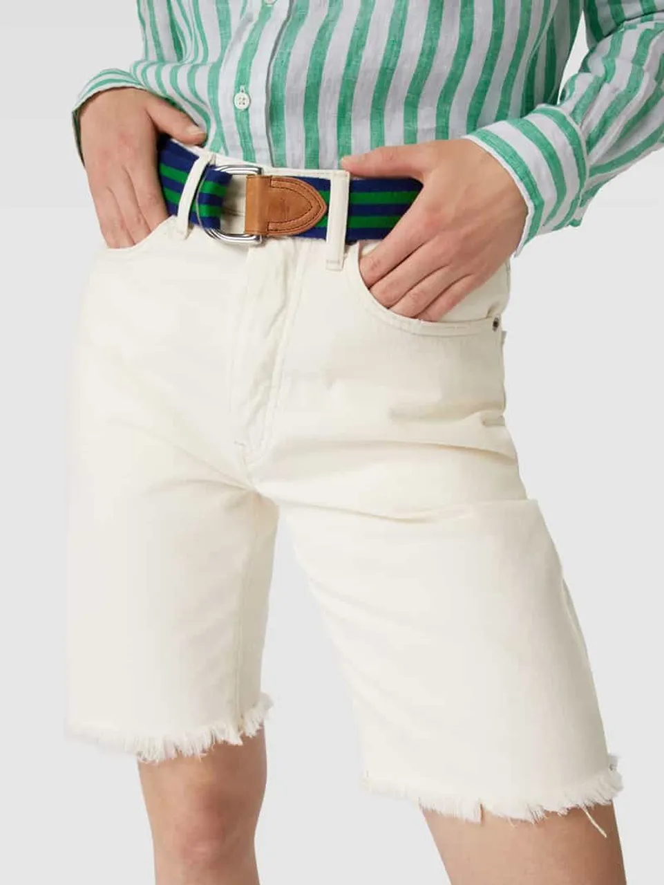 Polo Ralph Lauren Jeansshorts mit ausgefranstem Saum in Offwhite