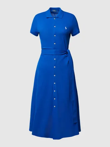 Polo Ralph Lauren Kleid mit kurzen Ärmeln, Polokragen und Taillenband in Royal