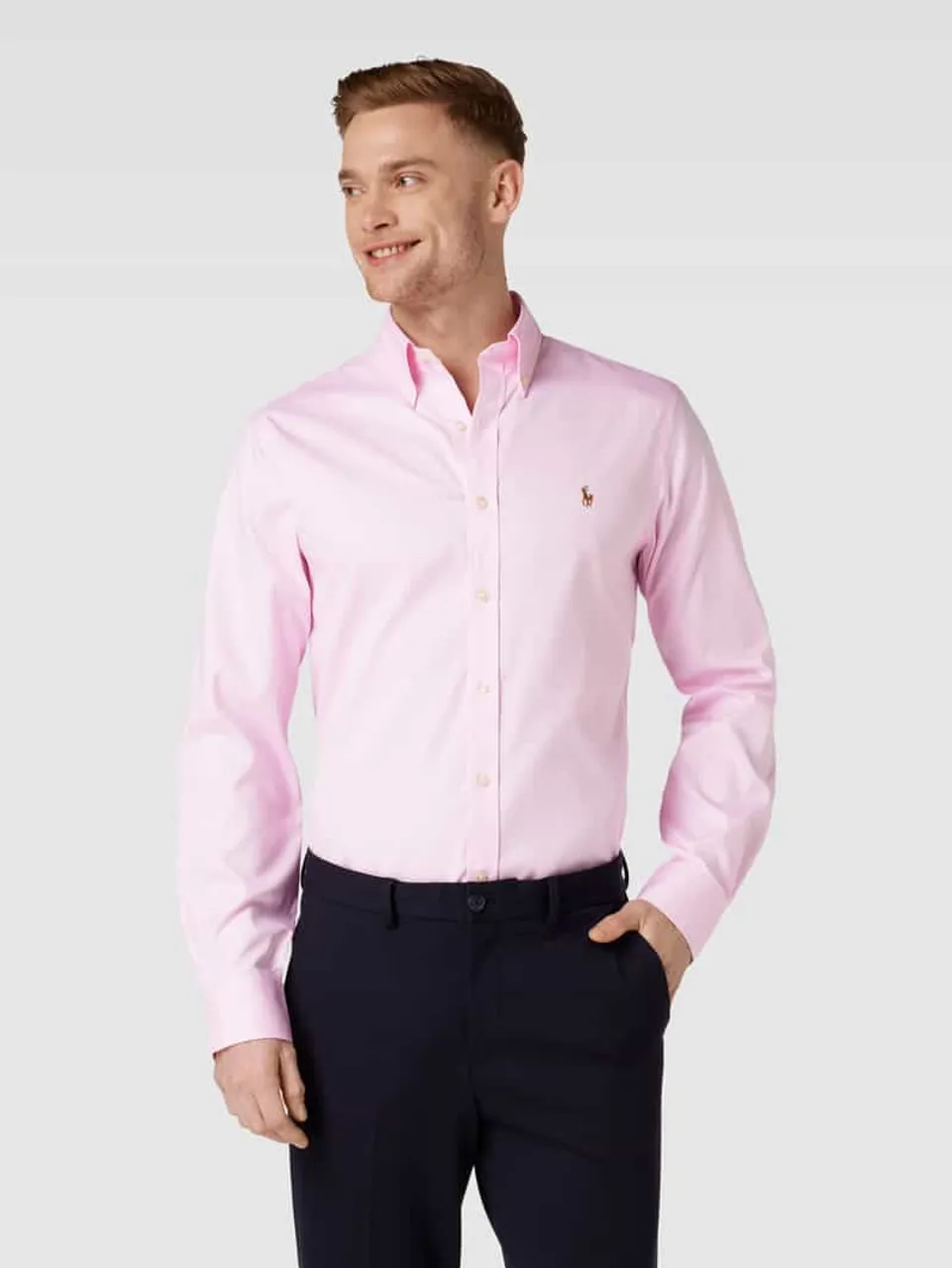 Polo Ralph Lauren Slim Fit Business-Hemd mit Label-Stitching in Rosa