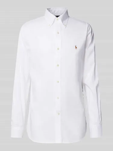 Polo Ralph Lauren Slim Fit Business-Hemd mit Label-Stitching in Weiss
