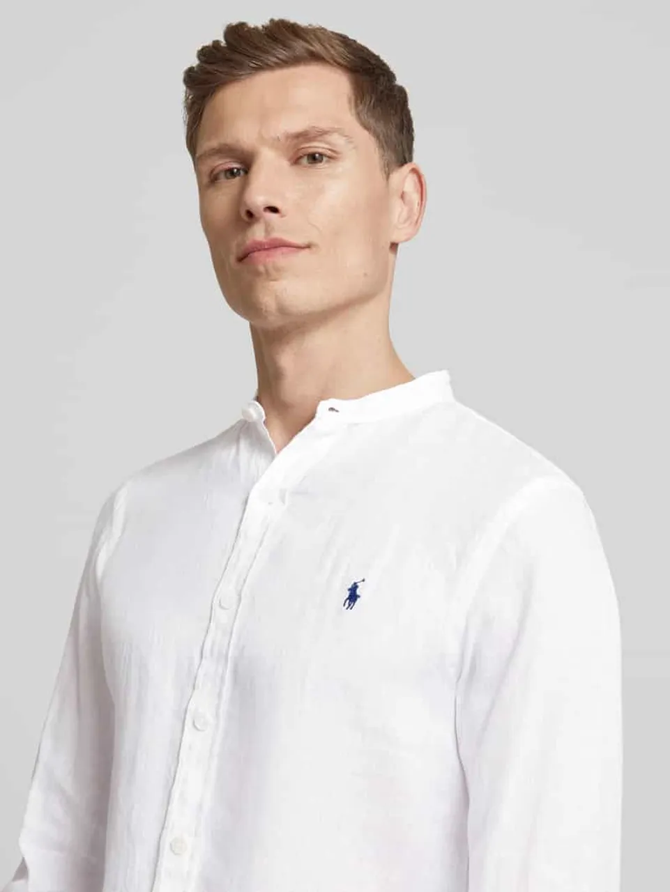 Polo Ralph Lauren Slim Fit Freizeithemd aus Leinen mit Maokragen in Weiss