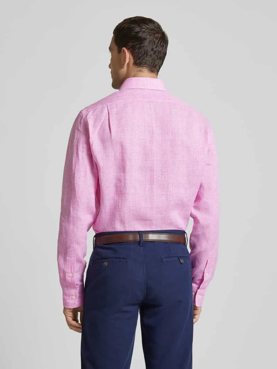 Polo Ralph Lauren Slim Fit Leinenhemd mit Glencheck-Muster in Pink
