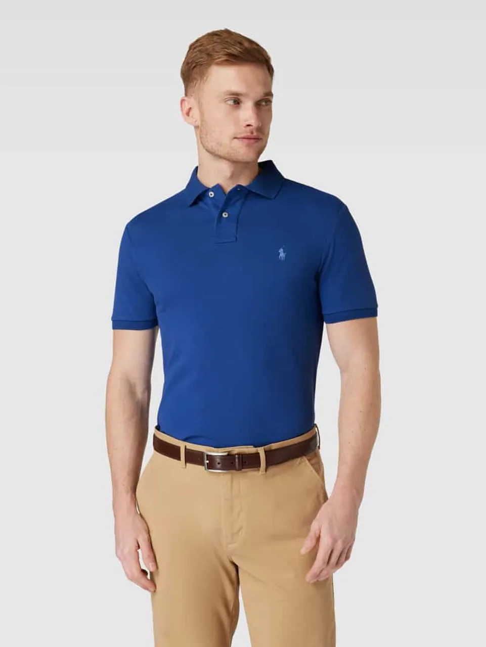 Polo Ralph Lauren Slim Fit Poloshirt mit Logo-Stitching in Dunkelblau