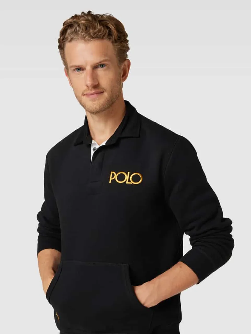 Polo Ralph Lauren Sweatshirt mit Polokragen und Logo-Stitching in Black