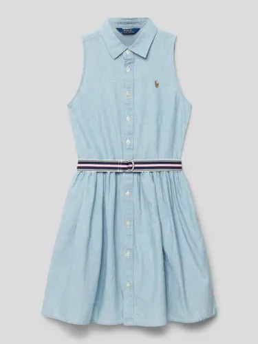 Polo Ralph Lauren Teens Kleid in Denim-Optik mit Gürtel in Weiss