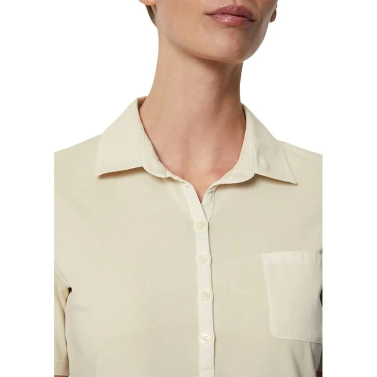 Poloshirt MARC O'POLO Gr. XL, beige (beige washed) Damen Shirts Jersey in überwaschener Optik
