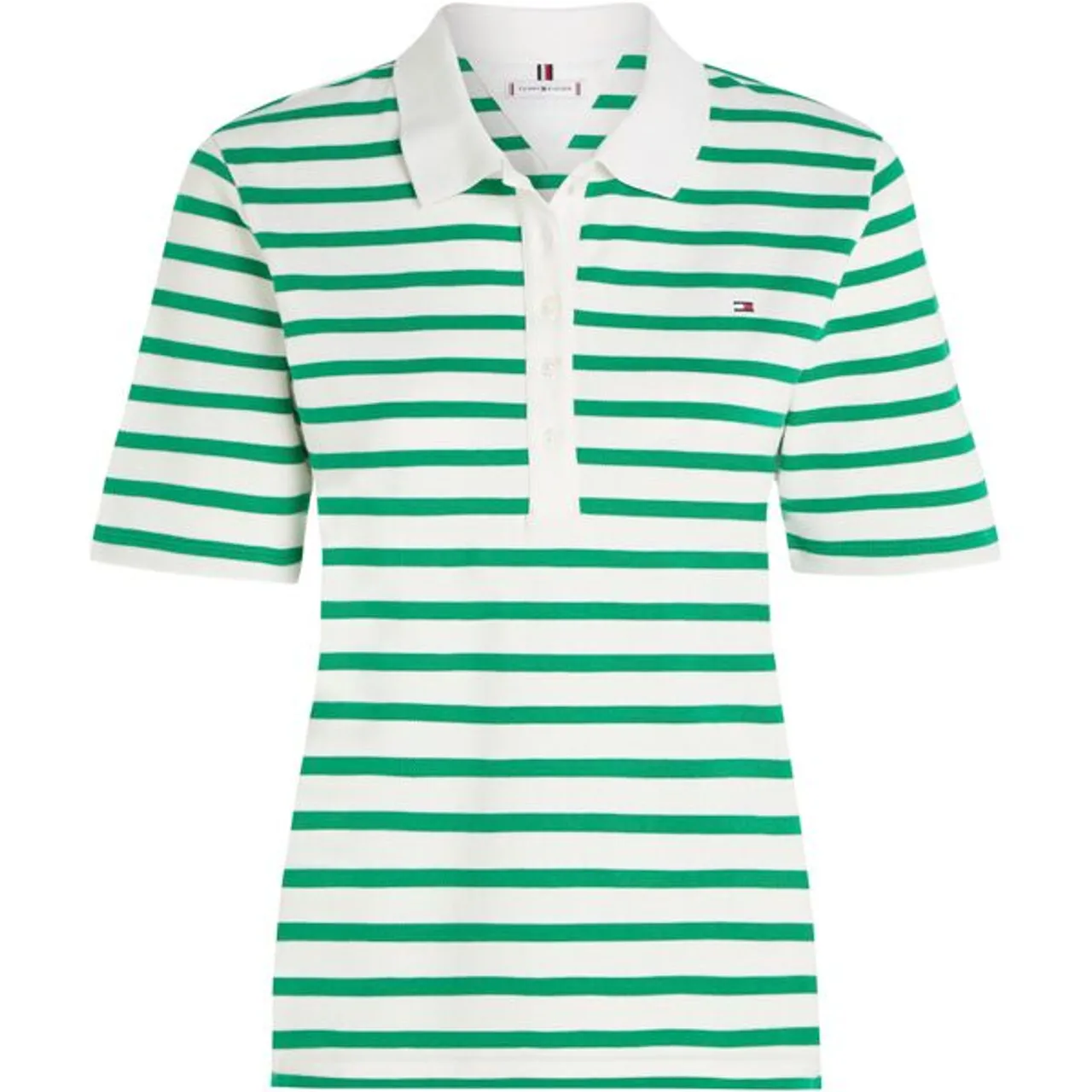 Poloshirt TOMMY HILFIGER "1985 REG PIQUE STRIPE POLO SS" Gr. XXL (44), grün (ecru, olympic green) Damen Shirts Jersey mit dezenter Tommy Hilfiger Logo...