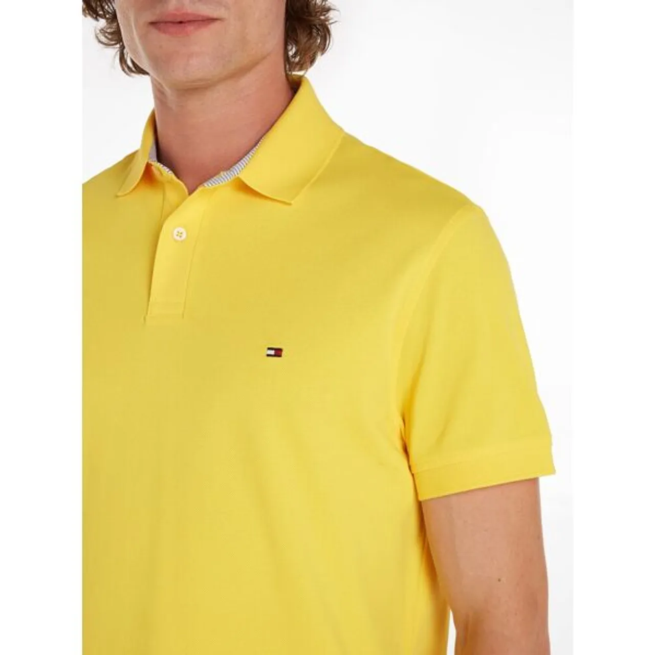 Poloshirt TOMMY HILFIGER "1985 REGULAR POLO" Gr. L, gelb (eureka yellow) Herren Shirts Kurzarm aus Piqué