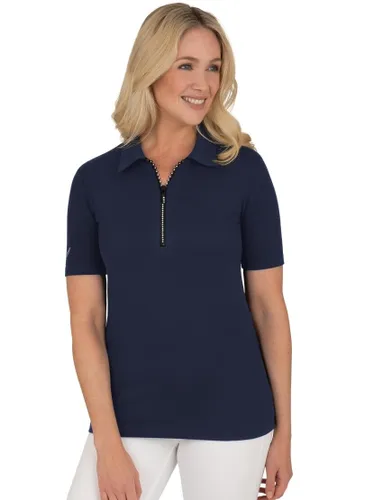 Poloshirt TRIGEMA "TRIGEMA Slim Fit mit Kristallsteinen" Gr. XXXL, blau (navy) Damen Shirts Jersey