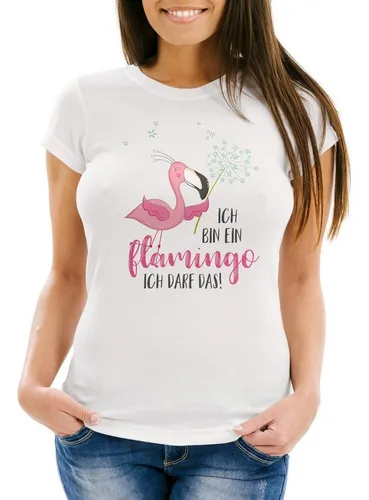 Print-Shirt Damen T-Shirt Flamingo Ich bin ein Flamingo ich darf das Spruch Pusteblume Slim Fit tailliert Baumwolle Moonworks® mit Print