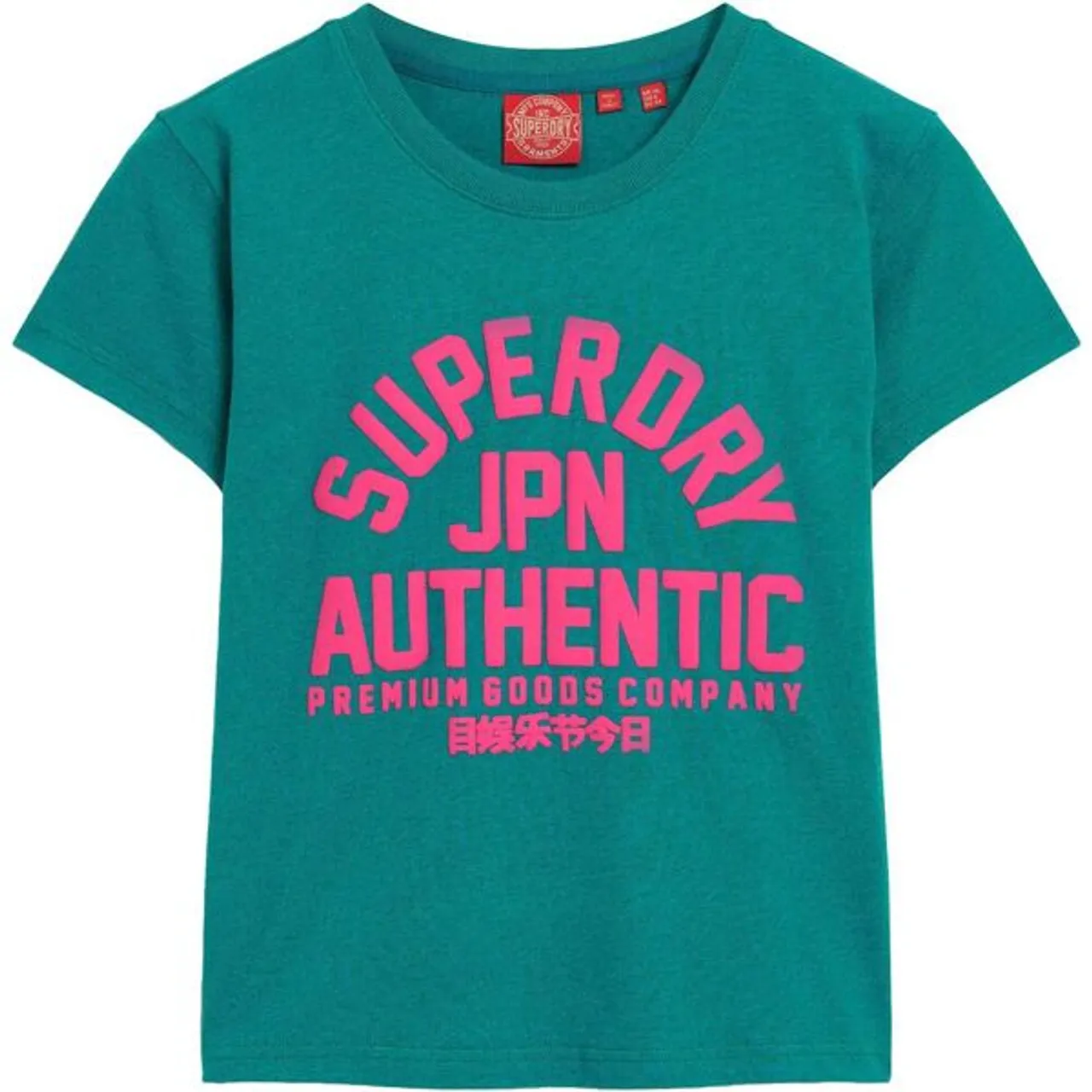 Print-Shirt SUPERDRY "PUFF PRINT ARCHIVE FITTED TEE" Gr. S, grün (ocean green marl) Damen Shirts Jersey