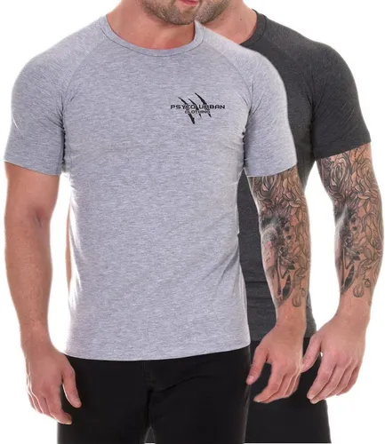 Psycho Urban Print-Shirt (Set) Basic Fitness T-Shirt im Doppelpack