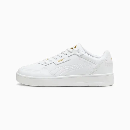 PUMA Court Classic Lux Sneakers Schuhe, Weiß/Gold, Größe: 41, Schuhe