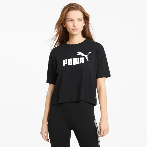 PUMA Essentials Logo Cropped Damen T-Shirt, Schwarz, Größe: S, Kleidung