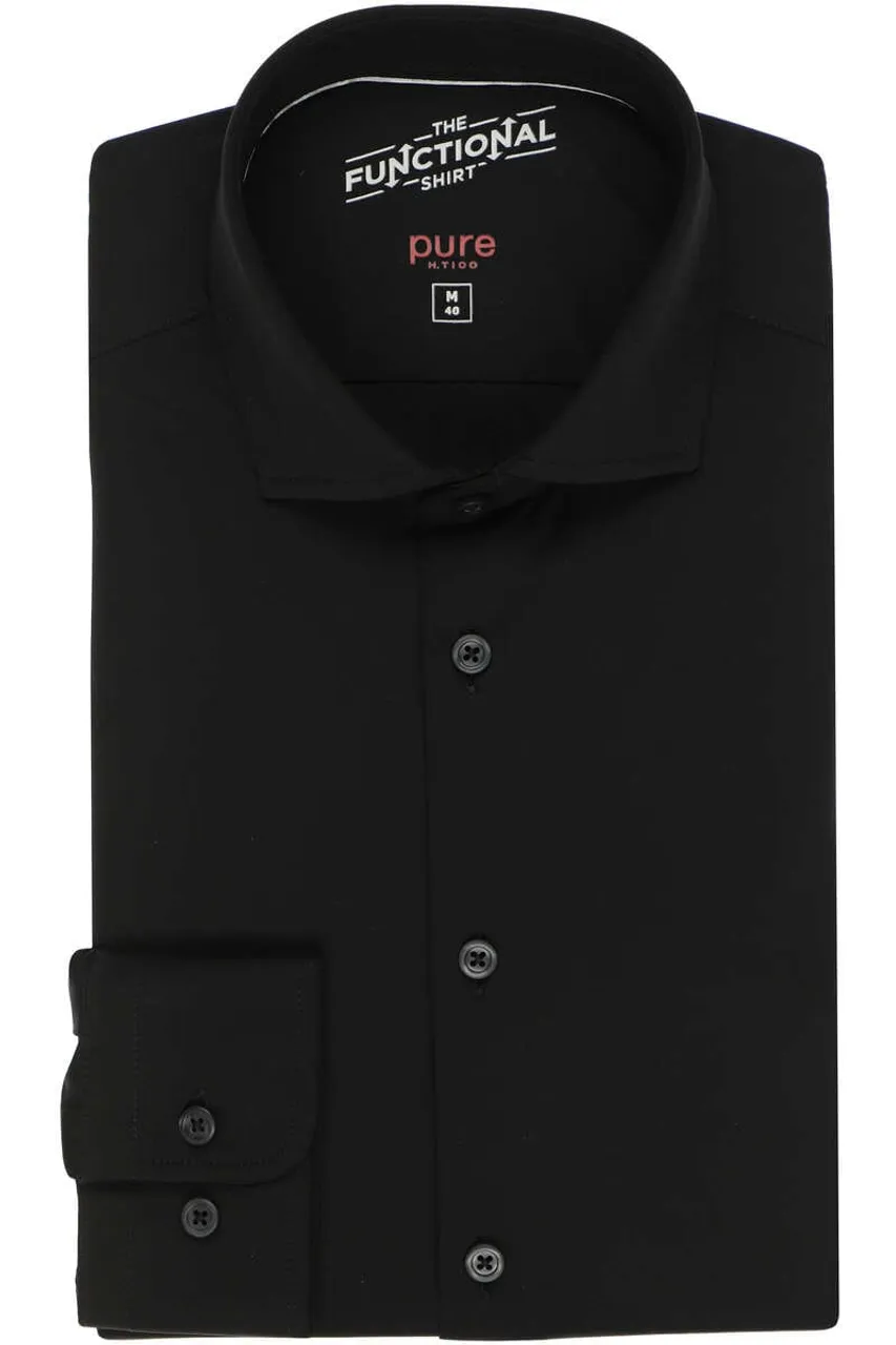 Pure Functional Slim Fit Jerseyhemd schwarz, Einfarbig
