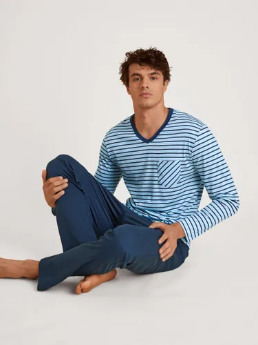 Pyjama CALIDA "Relax Streamline" Gr. M (50), blau (cascade blue) Herren Homewear-Sets Pyjamas