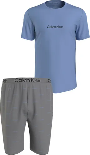 Pyjama CALVIN KLEIN UNDERWEAR "S/S SHORT SET" Gr. L (52), blau (linear logo_griffin) Herren Homewear-Sets Pyjamas mit Calvin Klein Logoschriftzügen