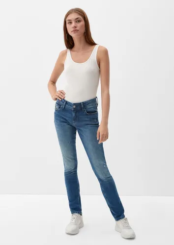 QS Stoffhose Jeans Catie / Slim Fit / Mid Rise / Slim Leg Destroyes, Waschung